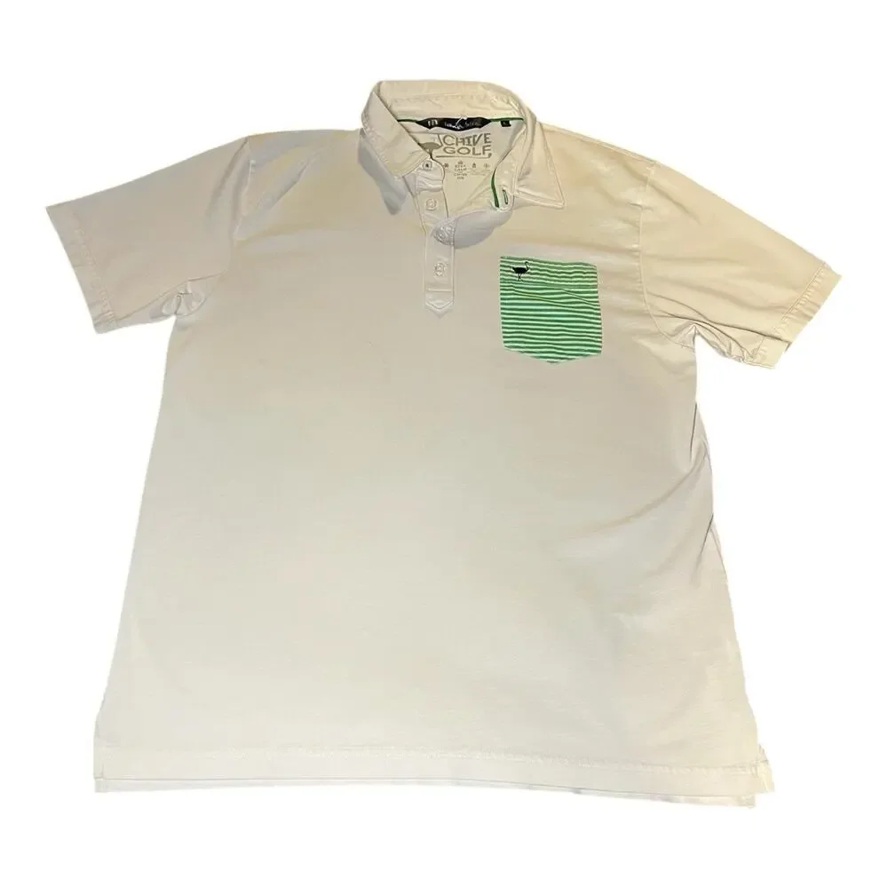 Travis Mathew Polo Shirt Mens Large White Green Chive Golf Performance Stretch‎